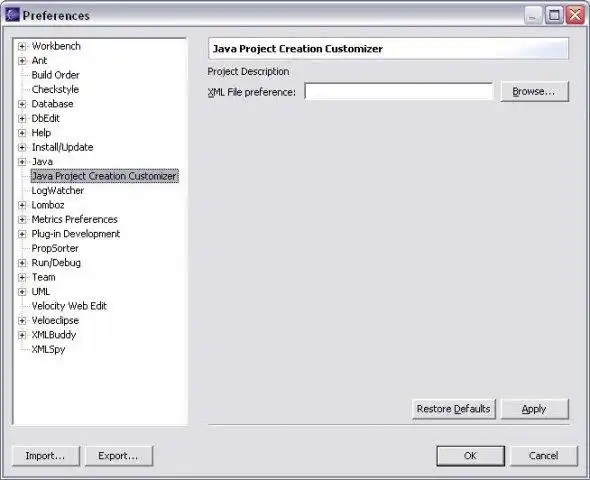Download web tool or web app Eclipse Java Project Creation Customizer