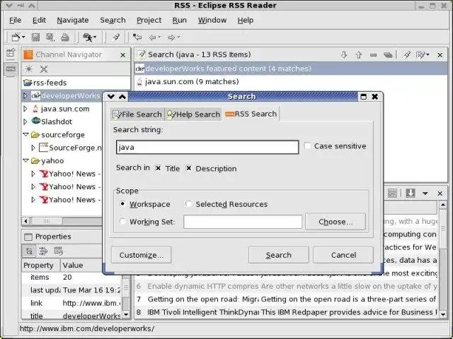 Завантажте веб-інструмент або веб-програму Eclipse RSS Reader
