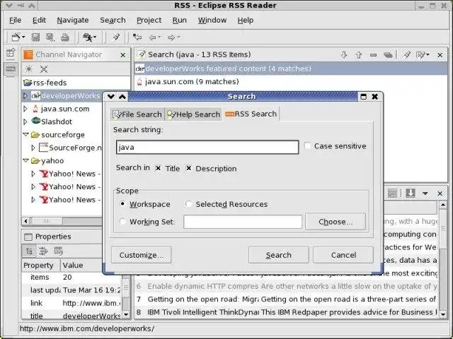 قم بتنزيل أداة الويب أو تطبيق الويب Eclipse RSS Reader