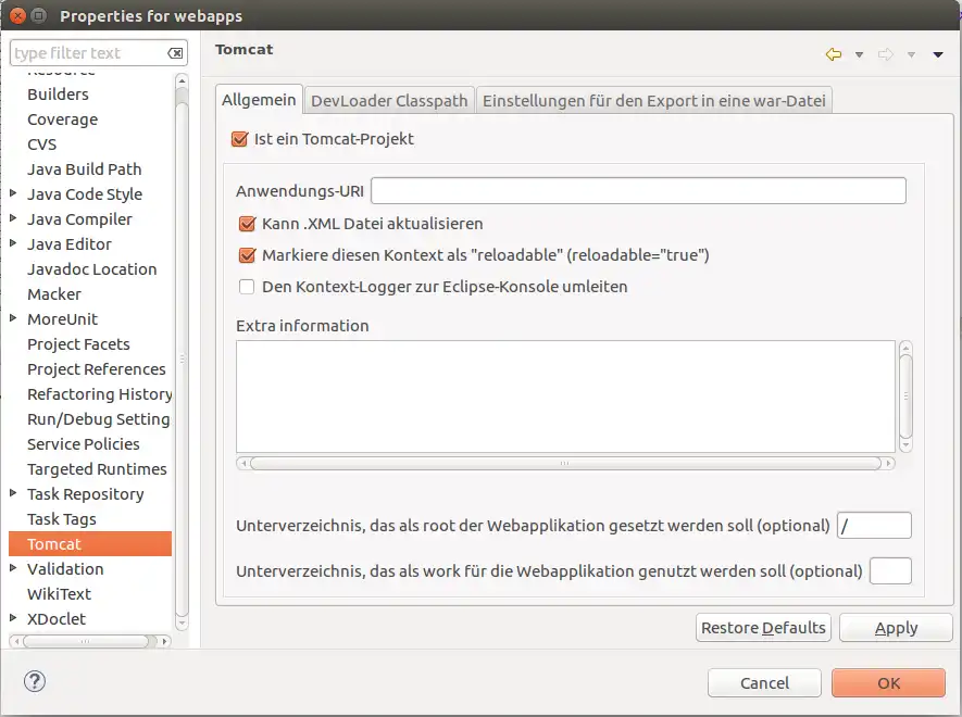 Télécharger l'outil Web ou l'application Web Eclipse Tomcat Plugin