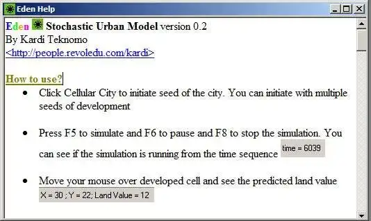 Mag-download ng web tool o web app Eden - Stochastic Urban Cellular Model