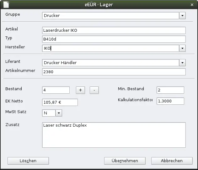 Download web tool or web app eEÜR mini Buchhaltung mit LibreOffice
