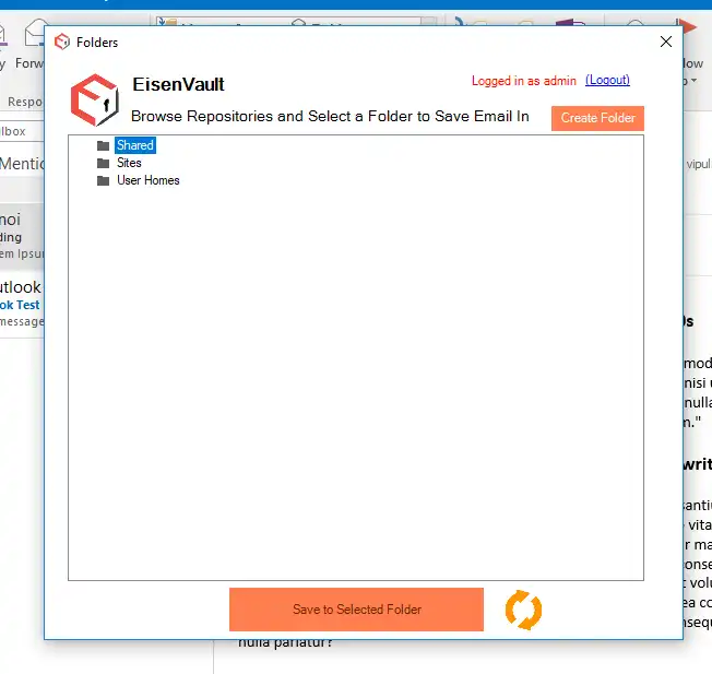 Загрузите веб-инструмент или веб-приложение EisenVault Alfresco Outlook Plugin
