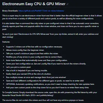 Загрузите веб-инструмент или веб-приложение Electroneum Easy CPU GPU Miner