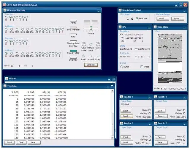 Download web tool or web app Elliott 803 Simulation