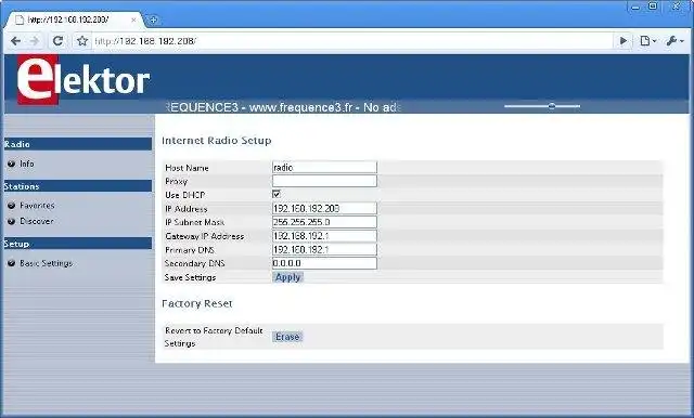 Загрузить веб-инструмент или веб-приложение Встроенное веб-радио