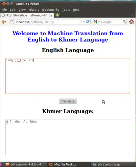 Mag-download ng web tool o web app English-Khmer S. Machine Translation