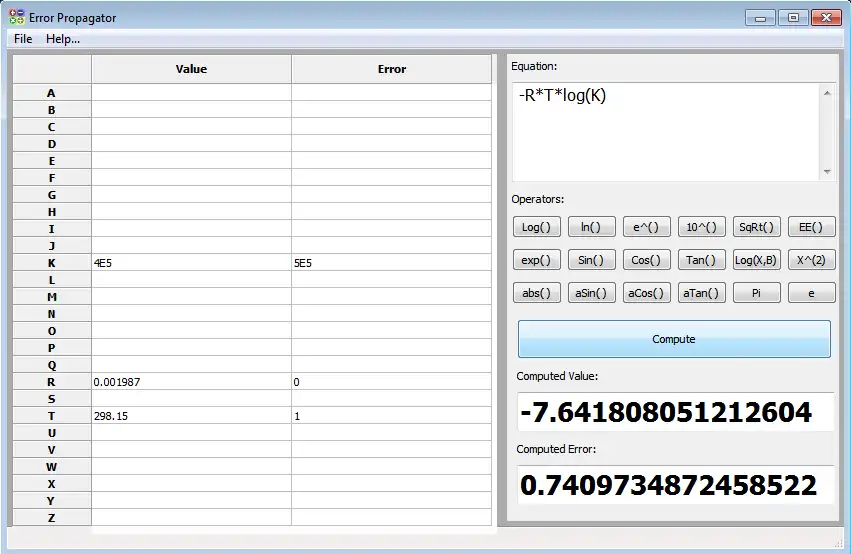 Download web tool or web app Error Propagation Calculator