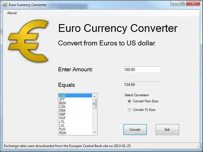 Muat turun alat web atau aplikasi web Euro Currency Converter