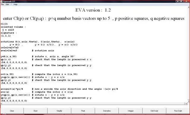 Download web tool or web app EVAlgebra -  Clifford algebra calculator