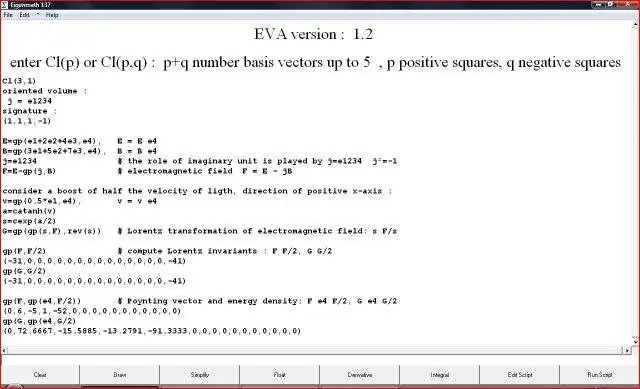 Download web tool or web app EVAlgebra - Clifford algebra calculator