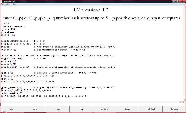 Download web tool or web app EVAlgebra -  Clifford algebra calculator