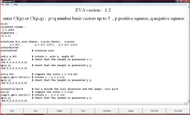 Download web tool or web app EVAlgebra -  Clifford algebra calculator to run in Linux online