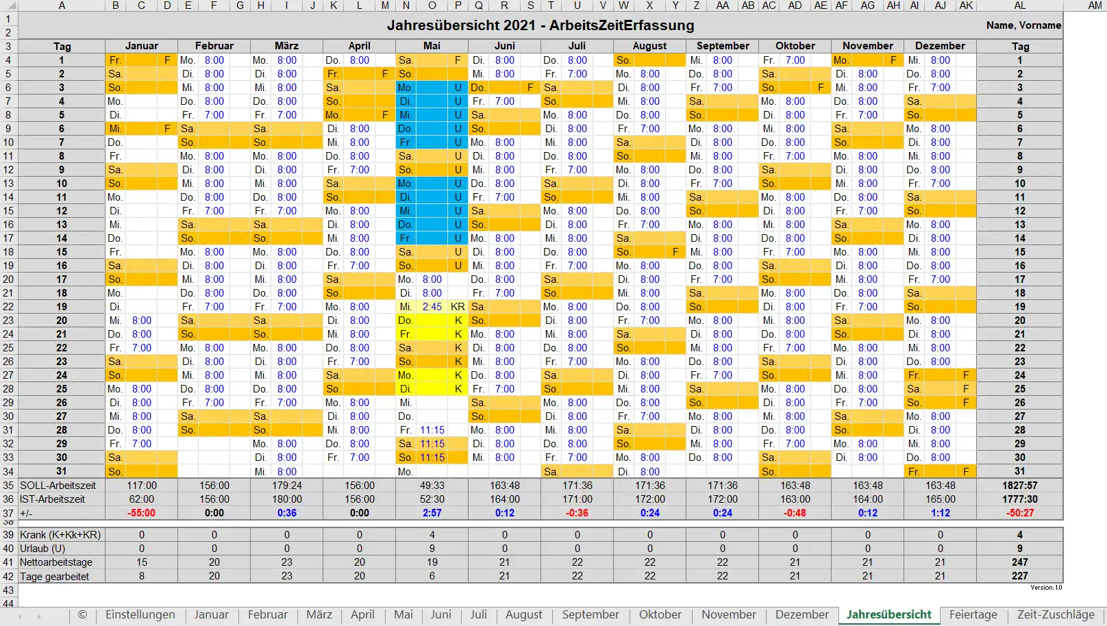 Baixe a ferramenta da web ou o aplicativo da web EXCEL-ArbeitsZeitErfassung