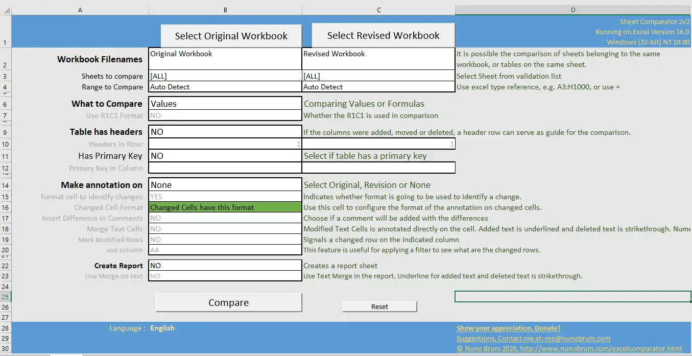 Download web tool or web app Excel Comparator