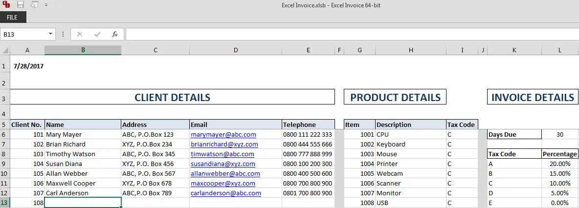 Download web tool or web app Excel Invoice