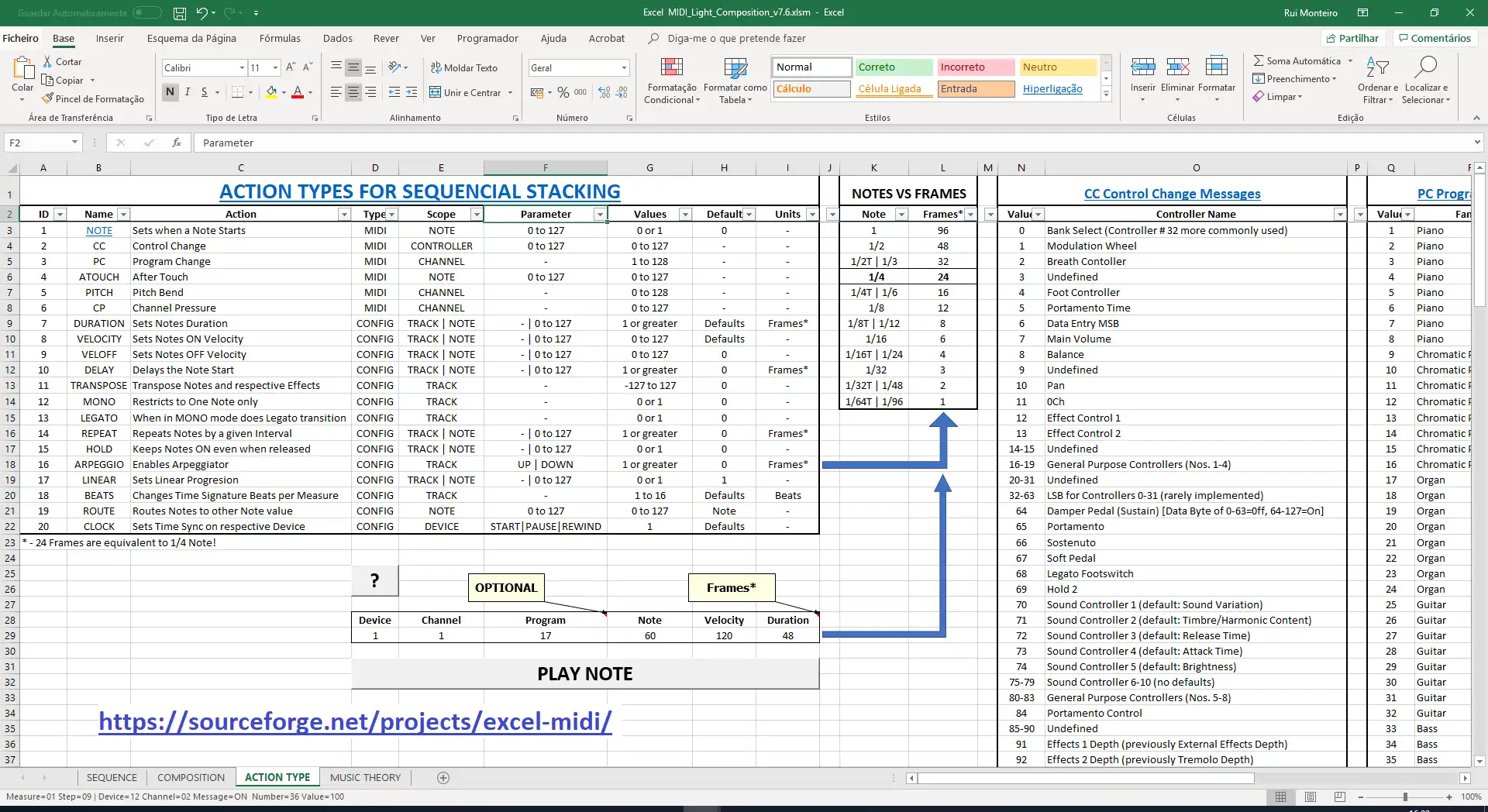Download web tool or web app Excel MIDI