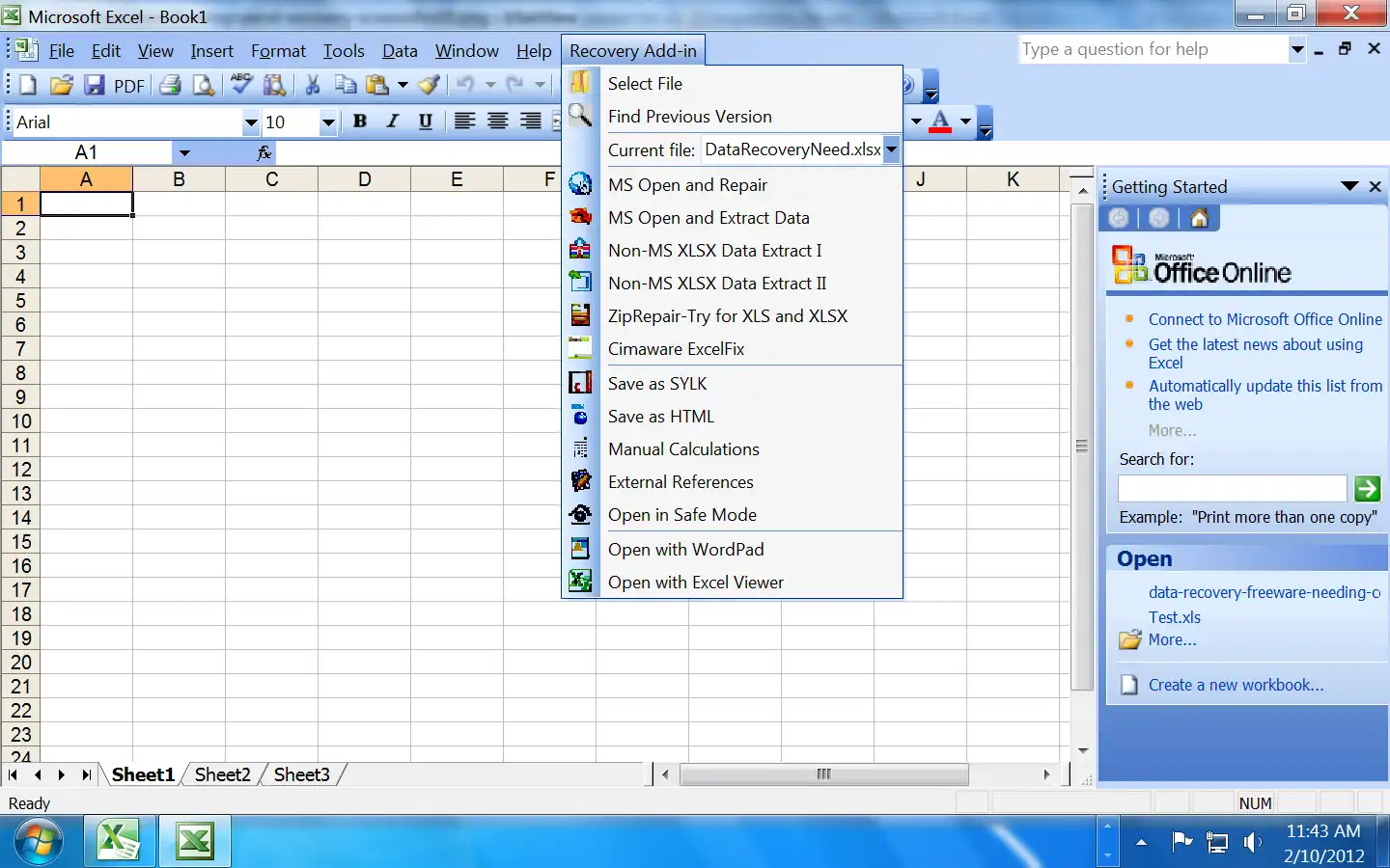 Download de webtool of webapp Excel Recovery Add-In