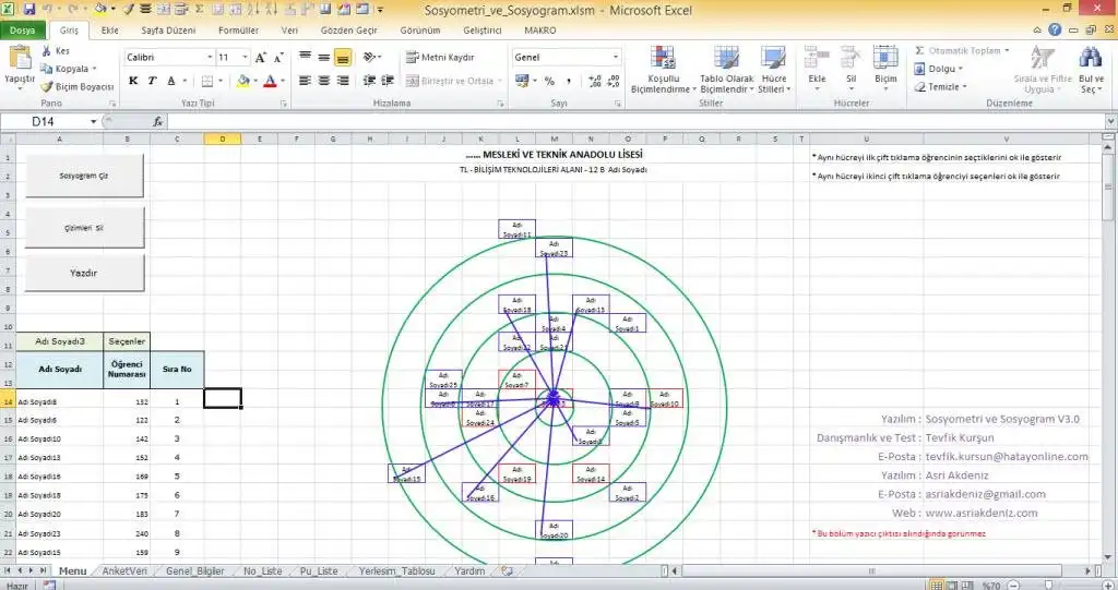 Download web tool or web app Excel Sosyometri ve Sosyogram Programı
