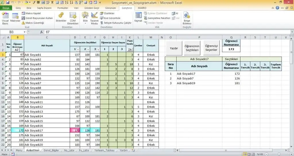 Download web tool or web app Excel Sosyometri ve Sosyogram Programı