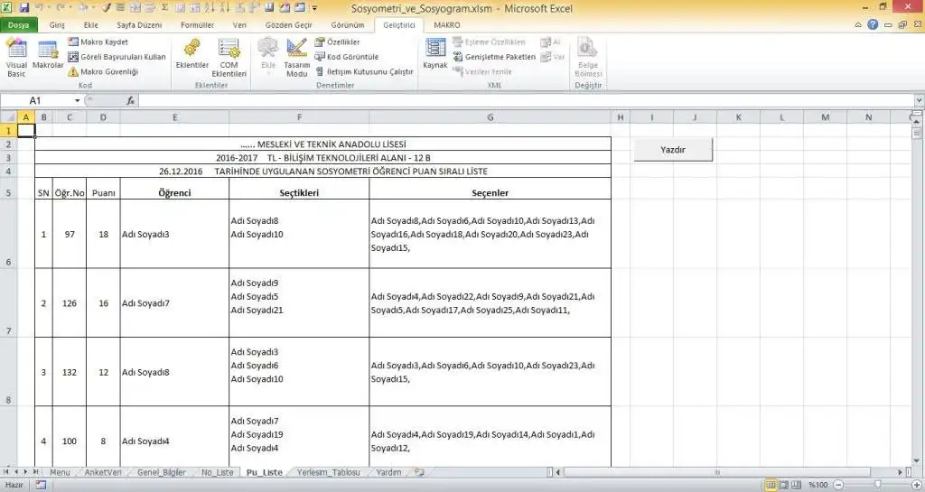 Download web tool or web app Excel Sosyometri ve Sosyogram Programı
