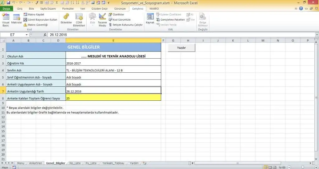 Download web tool or web app Excel Sosyometri ve Sosyogram Programı