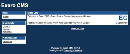 Загрузите веб-инструмент или веб-приложение Exero CMS