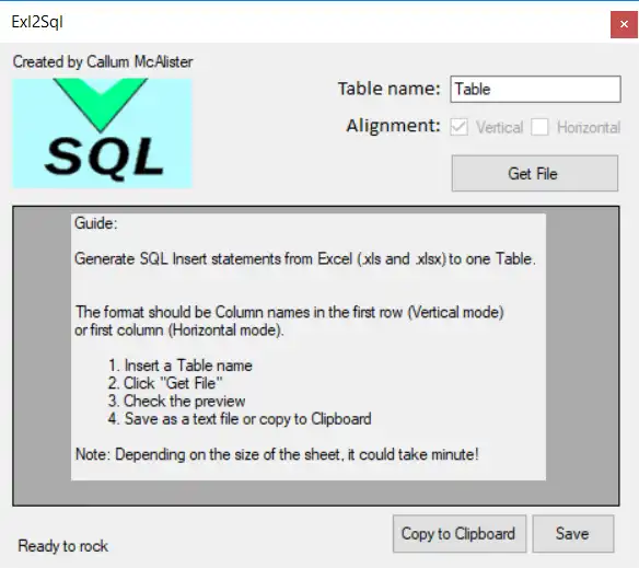 Download web tool or web app Exl2Sql