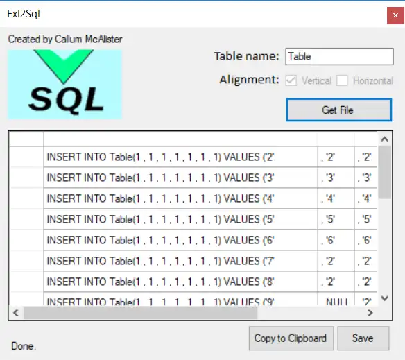 Download web tool or web app Exl2Sql