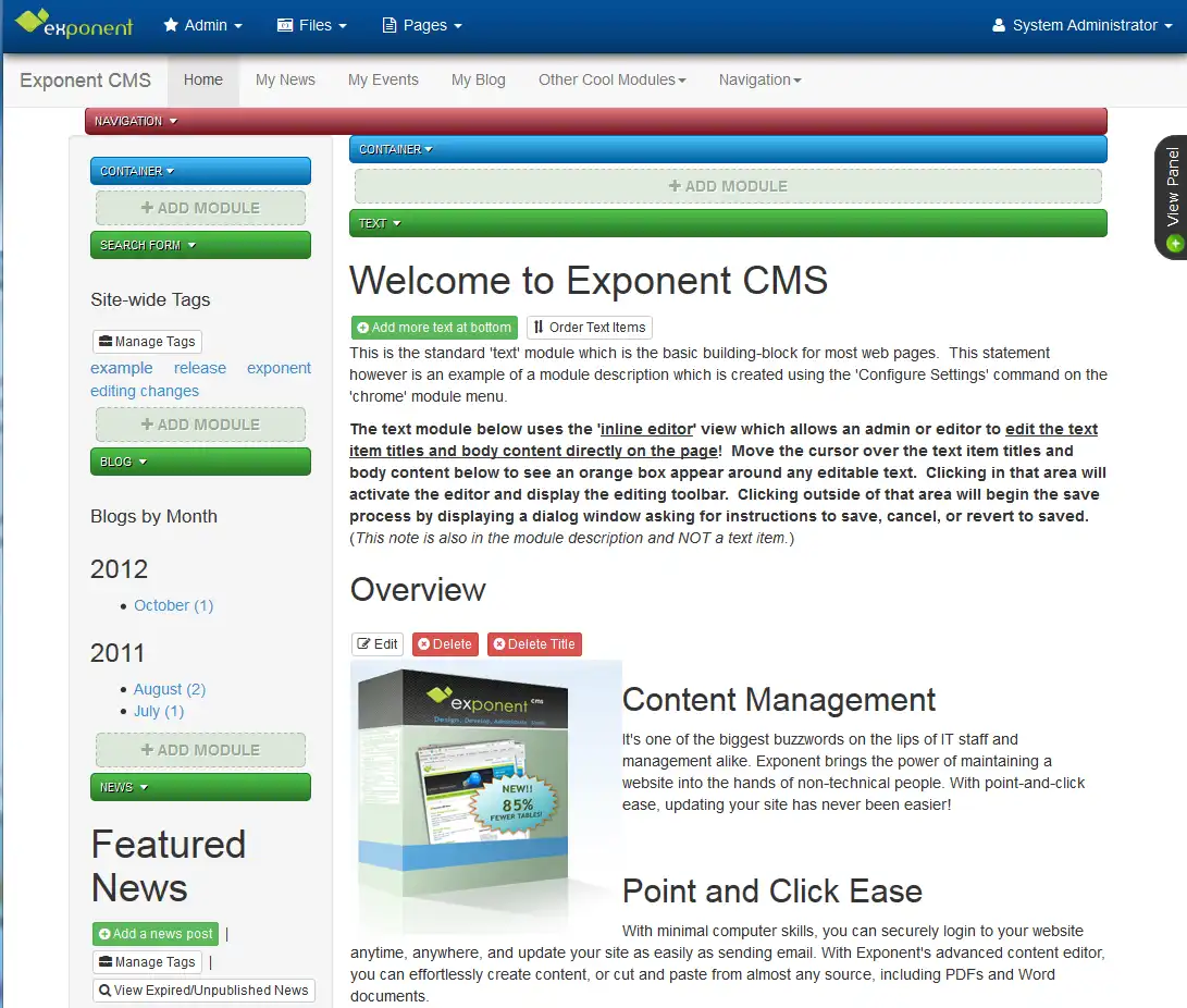 قم بتنزيل أداة الويب أو تطبيق الويب Exponent CMS