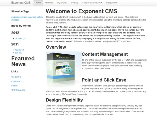 הורד כלי אינטרנט או אפליקציית אינטרנט Exponent CMS
