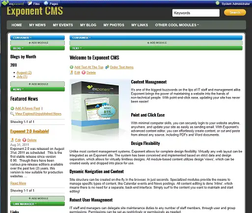 Скачать веб-инструмент или веб-приложение Exponent CMS