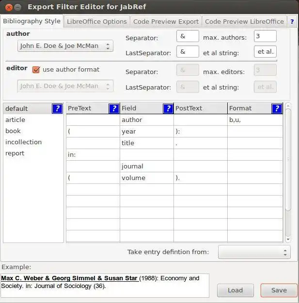 Download web tool or web app Export-Filter Editor for Jabref