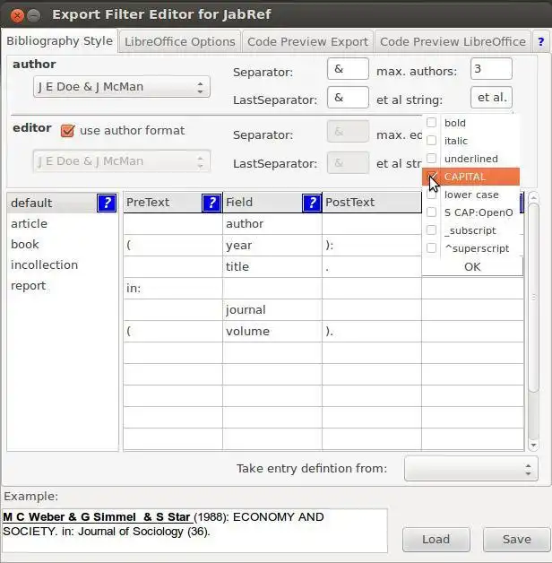 Download web tool or web app Export-Filter Editor for Jabref