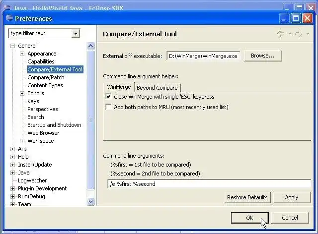 ดาวน์โหลดเครื่องมือเว็บหรือเว็บแอป External diff Tool (ปลั๊กอิน Eclipse)