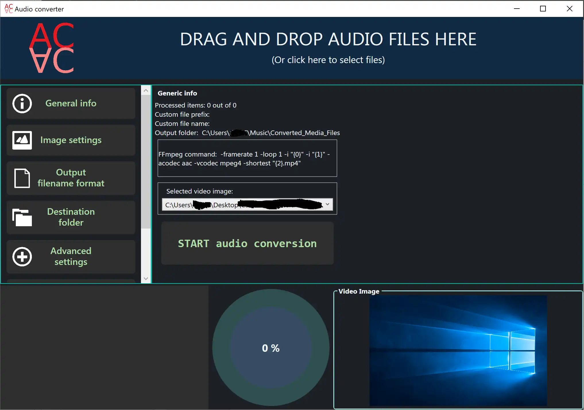 Descargar herramienta web o aplicación web Conversor rápido de audio a video + imagen