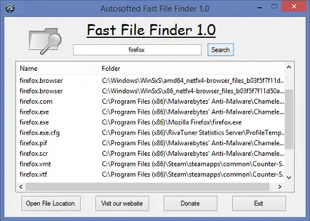 ดาวน์โหลดเครื่องมือเว็บหรือเว็บแอป Fast File Finder 1.0 โดย Autosofted