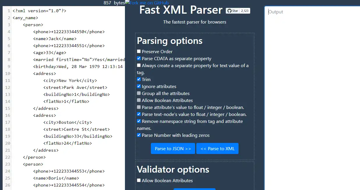 Scarica lo strumento Web o l'app Web fast-xml-parser