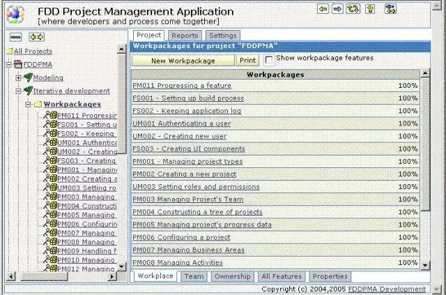 Download web tool or web app FDD Project Management Application