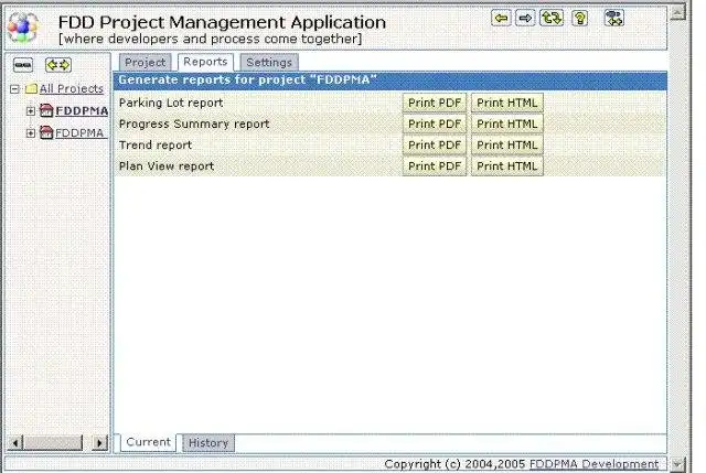 Download web tool or web app FDD Project Management Application