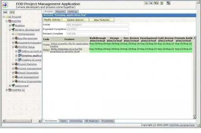 Download web tool or web app FDD Project Management Application