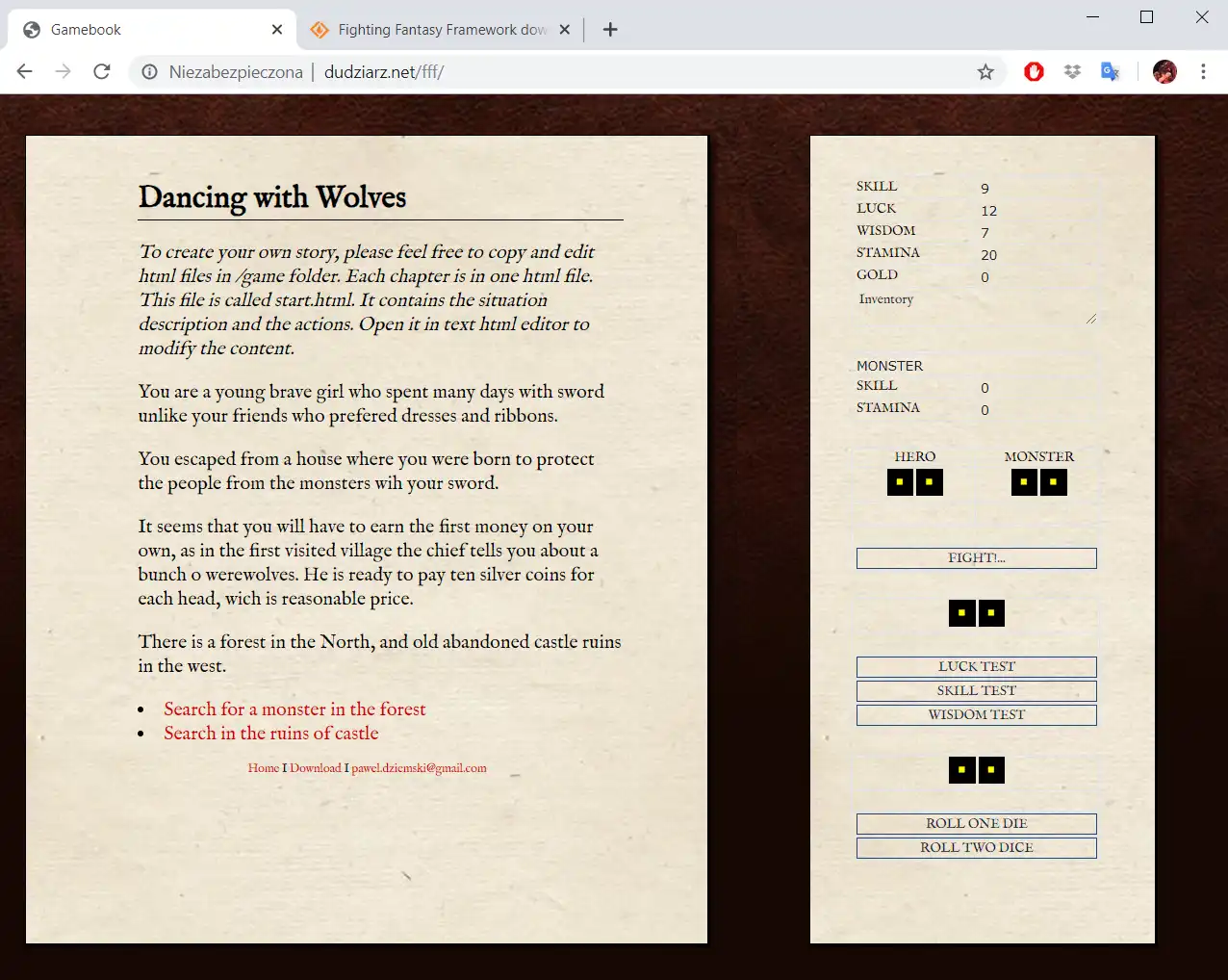 ഓൺലൈനിൽ Linux-ൽ പ്രവർത്തിക്കാൻ Fighting Fantasy Framework എന്ന വെബ് ടൂൾ അല്ലെങ്കിൽ വെബ് ആപ്പ് ഡൗൺലോഡ് ചെയ്യുക