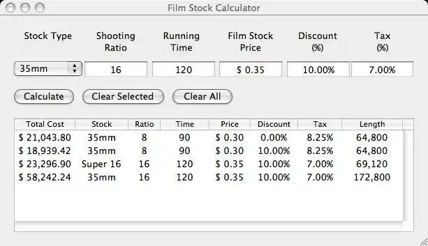 قم بتنزيل أداة الويب أو تطبيق الويب Film Stock Calculator