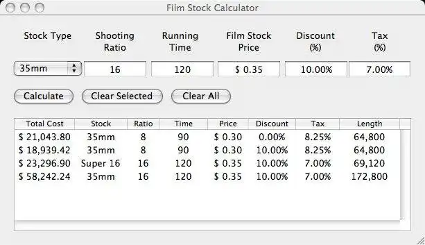 Download web tool or web app Film Stock Calculator to run in Linux online