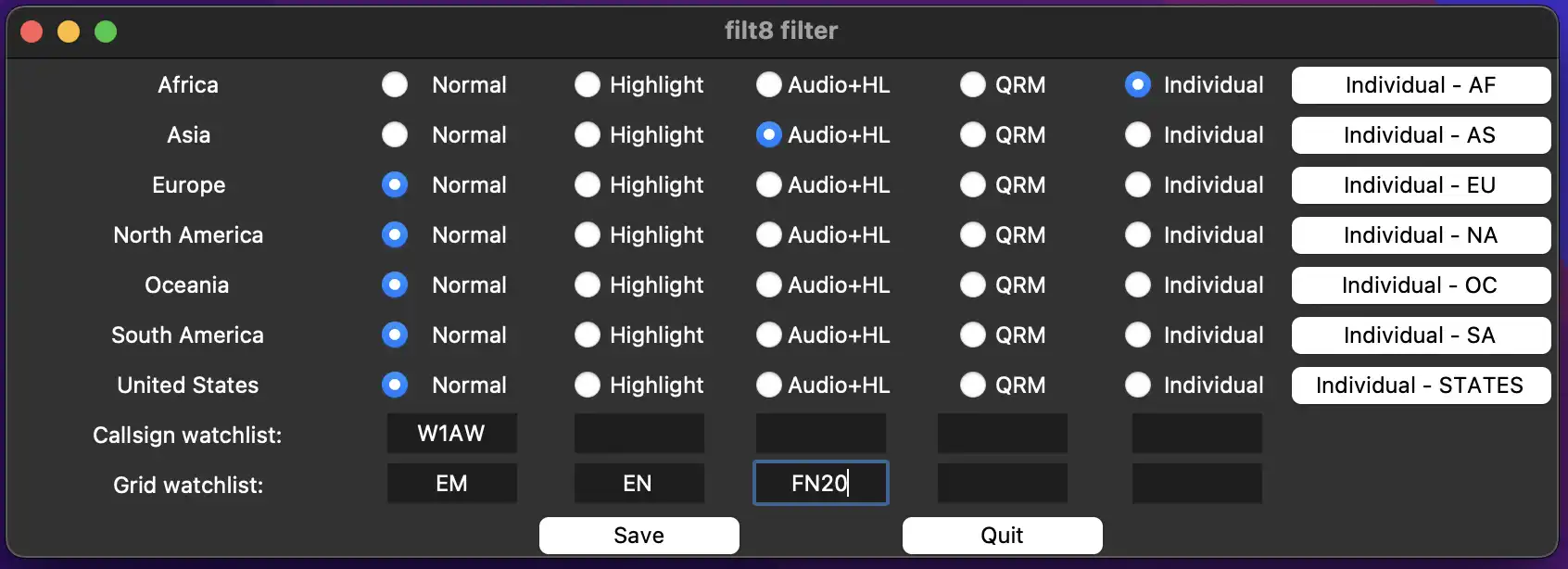 Download web tool or web app Filt8 - alerts for WSJT-X FT8 v1.2