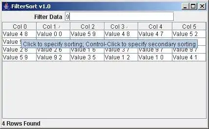 Загрузите веб-инструмент или веб-приложение. Фильтр сортированной таблицы: утилита Java.