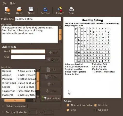 Unduh alat web atau aplikasi web FindThatWord untuk dijalankan di Linux online