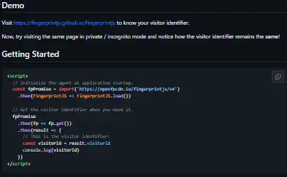 Download web tool or web app FingerprintJS