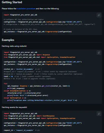 Téléchargez l'outil Web ou l'application Web SDK Python du serveur Fingerprint Pro