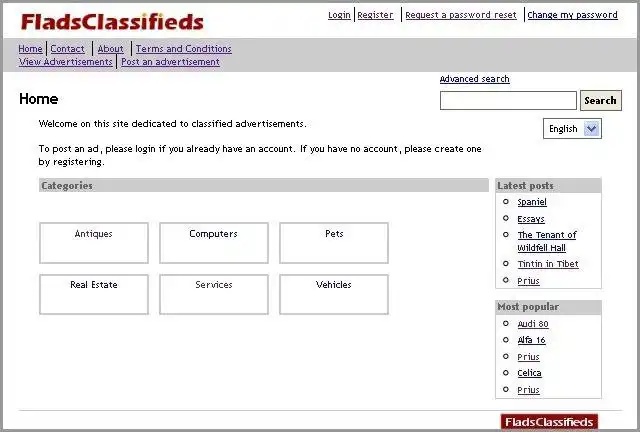 Загрузите веб-инструмент или веб-приложение FladsClassifieds